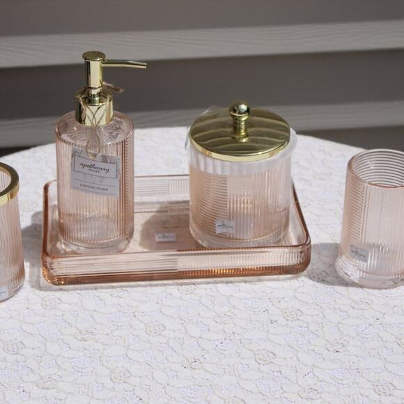Apothecary Home Bathroom 5 Pc Colored Glass Accessory Collection Peachy Gold - Picture 5 of 16